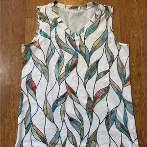 Vibrant Leaf Print Sleeveless Blouse